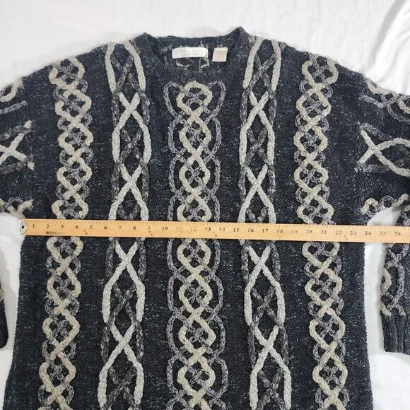 Perry Ellis Sweater Men's XL Gray Vintage Hand Knit 3D Chunky Cable‎ Knitted
